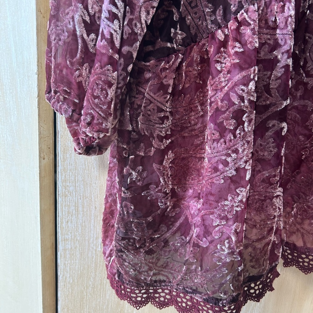 Knox Rose Women's Maroon Burnout Velvet Top XL - Picture 4 of 11